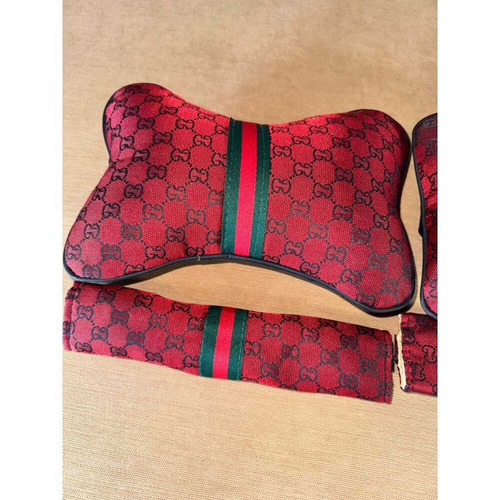 Designer Inspired Monogram Car Accessories, Red, Green and Black,